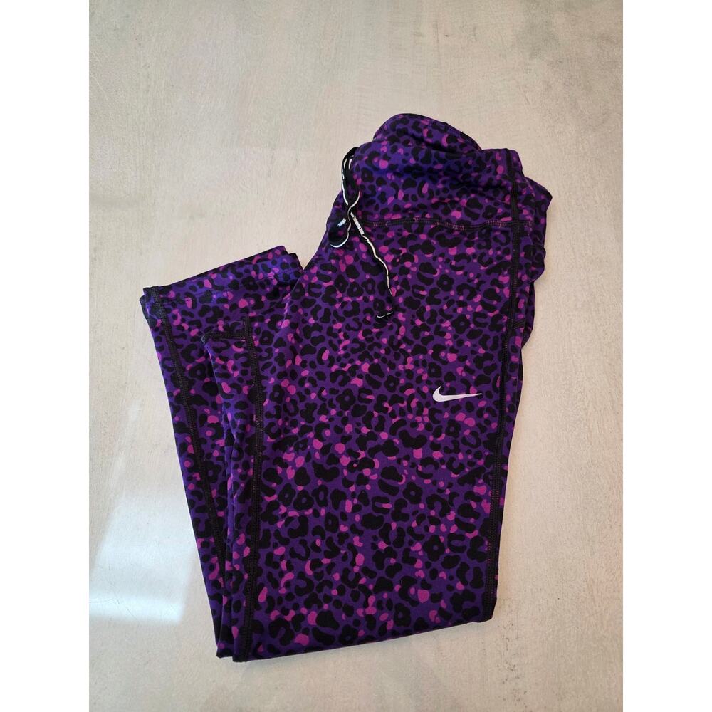 Nike Running Women's Dri-Fit Purple Pink Leopard Capri Leggings SZ Medium